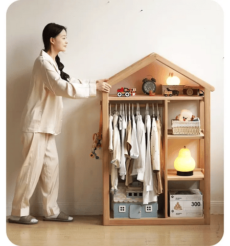 Poplar Solid Wood Kids Toy Storage and Wardrobe