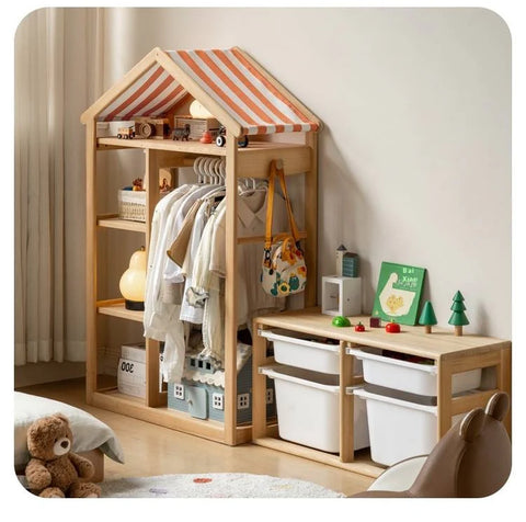 Poplar Solid Wood Kids Toy Storage and Wardrobe