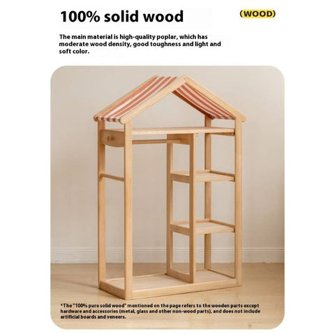 Poplar Solid Wood Kids Toy Storage and Wardrobe