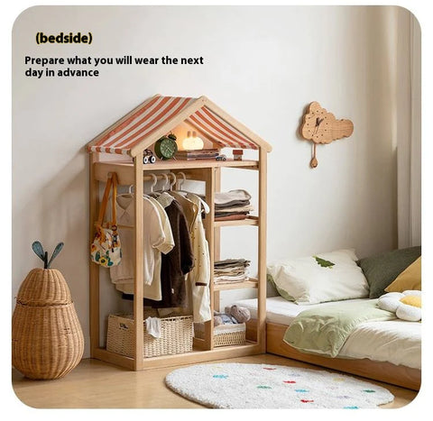 Poplar Solid Wood Kids Toy Storage and Wardrobe