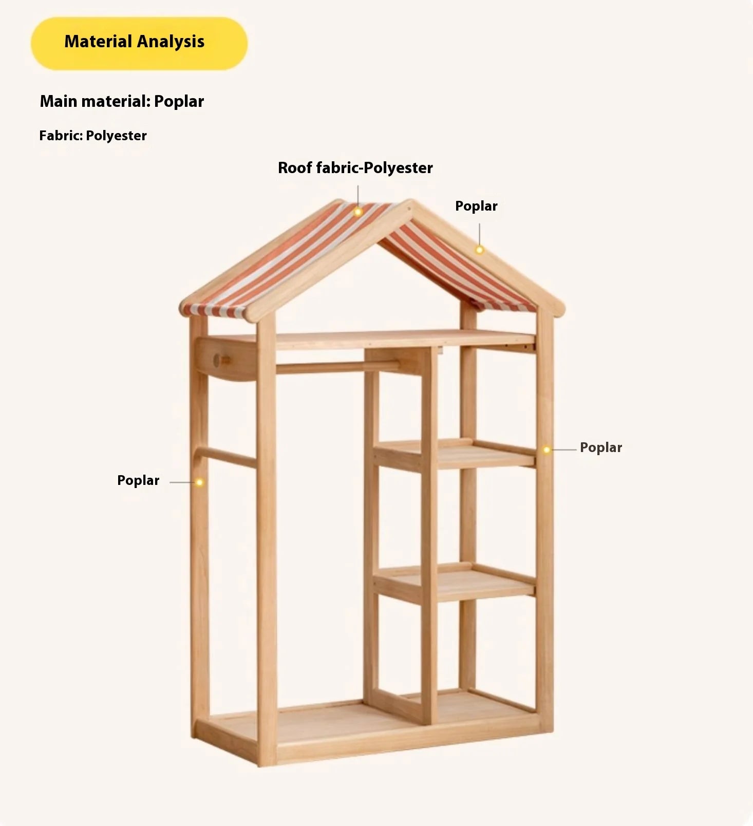 Poplar Solid Wood Kids Toy Storage and Wardrobe