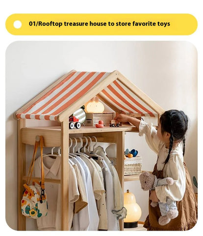 Poplar Solid Wood Kids Toy Storage and Wardrobe