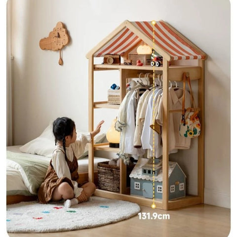 Poplar Solid Wood Kids Toy Storage and Wardrobe