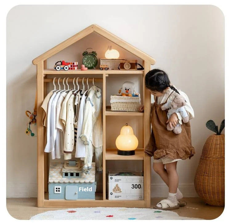 Poplar Solid Wood Kids Toy Storage and Wardrobe