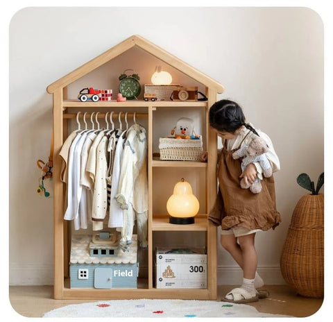 Poplar Solid Wood Kids Toy Storage and Wardrobe