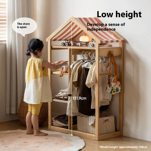 Poplar Solid Wood Kids Toy Storage and Wardrobe