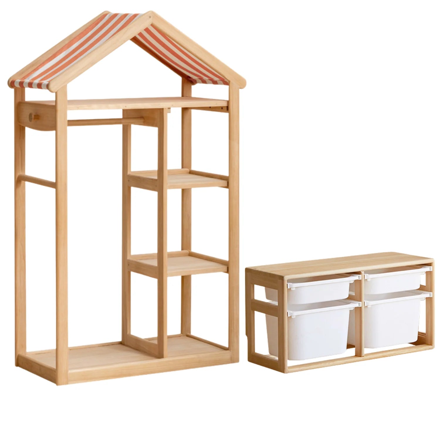 Poplar Solid Wood Kids Toy Storage and Wardrobe