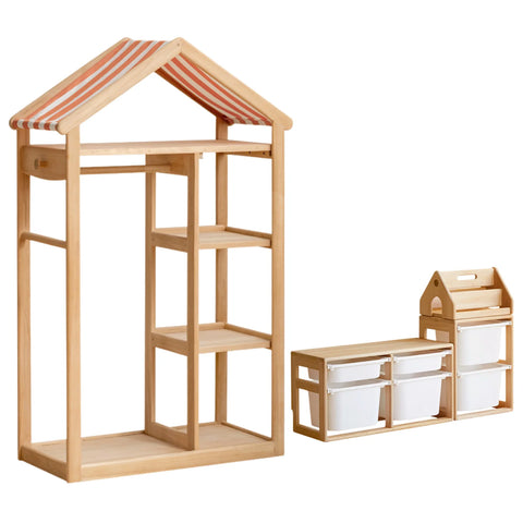 Poplar Solid Wood Kids Toy Storage and Wardrobe