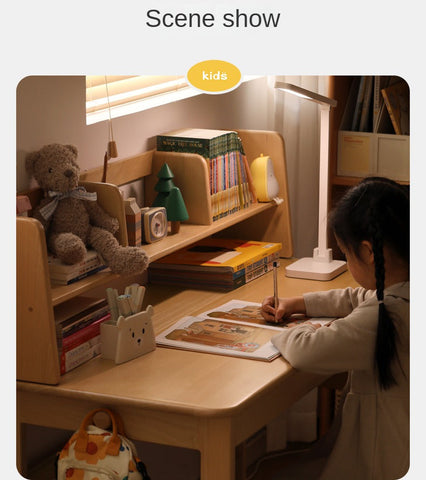 Beech Solid Wood Adjustable Kids Study Desk Ergonomic Table with Storage Drawers Natural Finish
