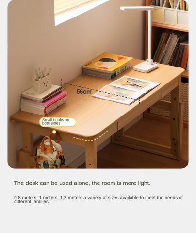 Beech Solid Wood Adjustable Kids Study Desk Ergonomic Table with Storage Drawers Natural Finish