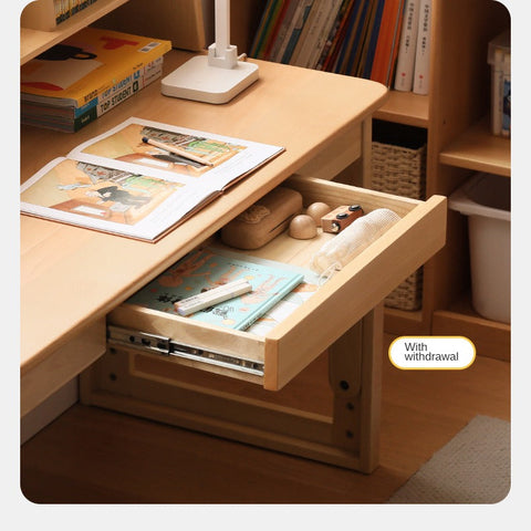Beech Solid Wood Adjustable Kids Study Desk Ergonomic Table with Storage Drawers Natural Finish