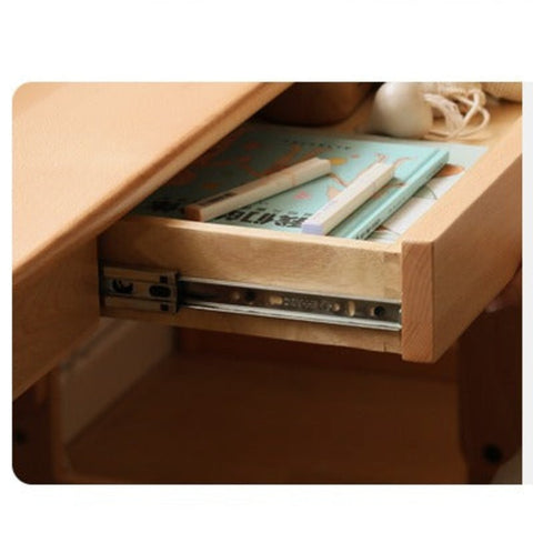 Beech Solid Wood Adjustable Kids Study Desk Ergonomic Table with Storage Drawers Natural Finish