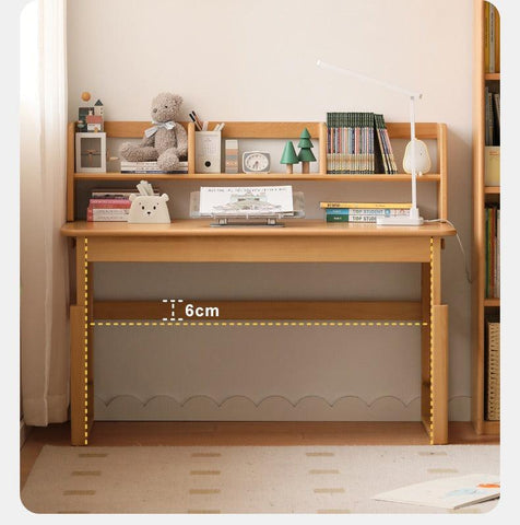 Beech Solid Wood Adjustable Kids Study Desk Ergonomic Table with Storage Drawers Natural Finish