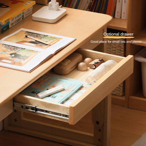Beech Solid Wood Adjustable Kids Study Desk Ergonomic Table with Storage Drawers Natural Finish