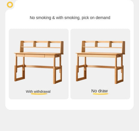 Beech Solid Wood Adjustable Kids Study Desk Ergonomic Table with Storage Drawers Natural Finish