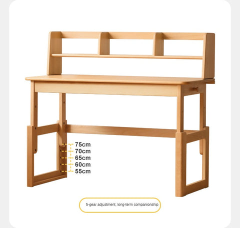 Beech Solid Wood Adjustable Kids Study Desk Ergonomic Table with Storage Drawers Natural Finish