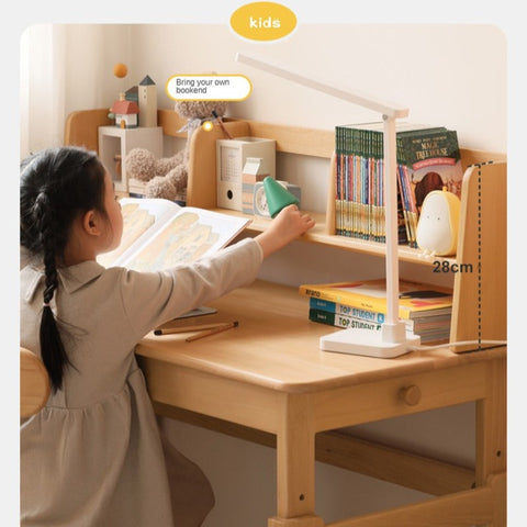 Beech Solid Wood Adjustable Kids Study Desk Ergonomic Table with Storage Drawers Natural Finish