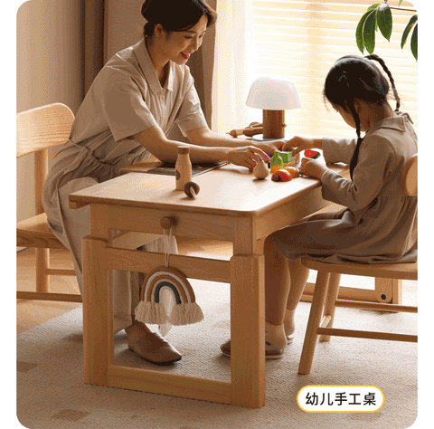 Beech Solid Wood Adjustable Kids Study Desk Ergonomic Table with Storage Drawers Natural Finish