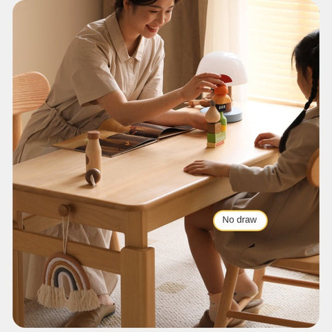 Beech Solid Wood Adjustable Kids Study Desk Ergonomic Table with Storage Drawers Natural Finish