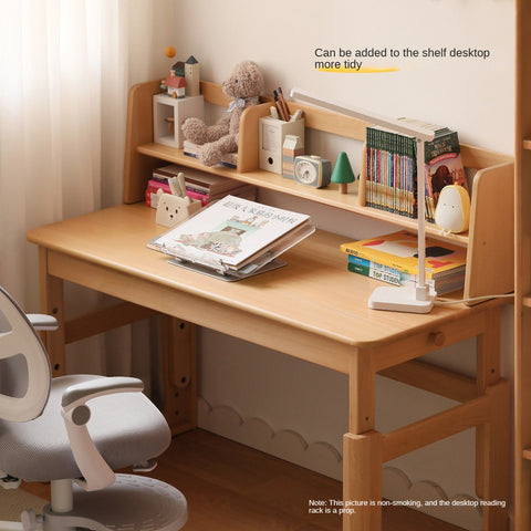 Beech Solid Wood Adjustable Kids Study Desk Ergonomic Table with Storage Drawers Natural Finish