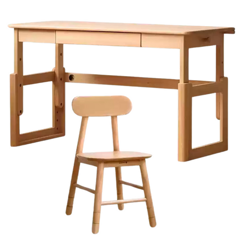 Beech Solid Wood Adjustable Kids Study Desk Ergonomic Table with Storage Drawers Natural Finish