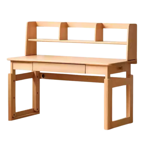 Beech Solid Wood Adjustable Kids Study Desk Ergonomic Table with Storage Drawers Natural Finish