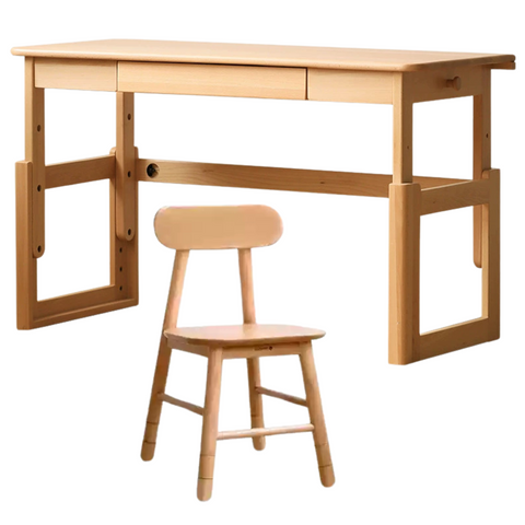 Beech Solid Wood Adjustable Kids Study Desk Ergonomic Table with Storage Drawers Natural Finish