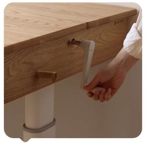 Oak Solid Wood Adjustable Children Study Table Natural Finish Ergonomic Desk with Hand Crank & Storage