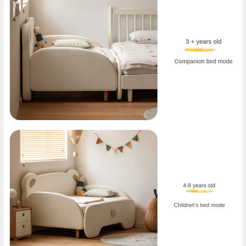 Birch Solid Wood Organic Leather Retractable Children's Bed