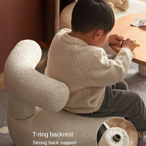 Lamb Velvet Kids Chair Off White Plush Imitation Wool Upholstered Cartoon Seat Solid Wood Frame for Playroom & Reading