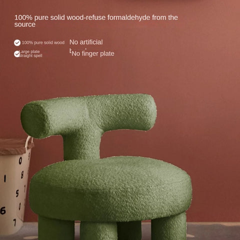 Lamb Velvet Kids Chair Off White Plush Imitation Wool Upholstered Cartoon Seat Solid Wood Frame for Playroom & Reading