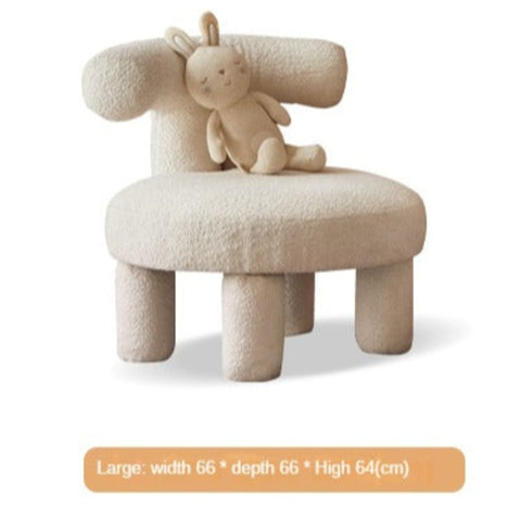 Lamb Velvet Kids Chair Off White Plush Imitation Wool Upholstered Cartoon Seat Solid Wood Frame for Playroom & Reading