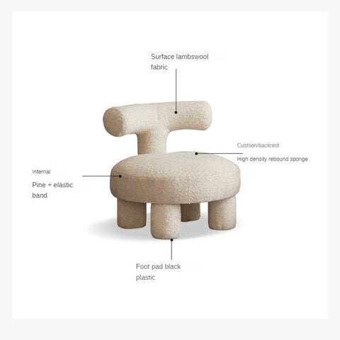 Lamb Velvet Kids Chair Off White Plush Imitation Wool Upholstered Cartoon Seat Solid Wood Frame for Playroom & Reading