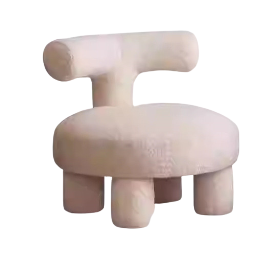 Lamb Velvet Kids Chair Off White Plush Imitation Wool Upholstered Cartoon Seat Solid Wood Frame for Playroom & Reading