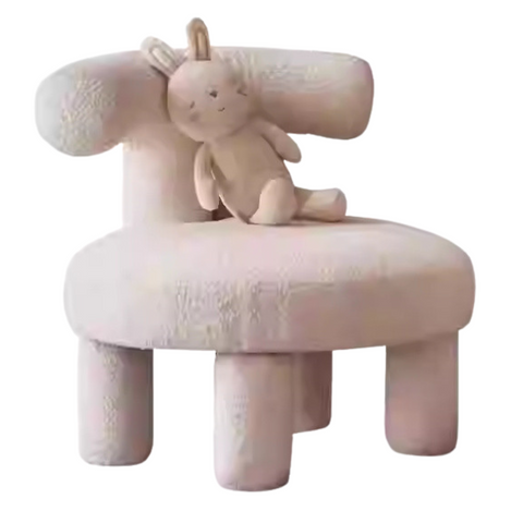 Lamb Velvet Kids Chair Off White Plush Imitation Wool Upholstered Cartoon Seat Solid Wood Frame for Playroom & Reading