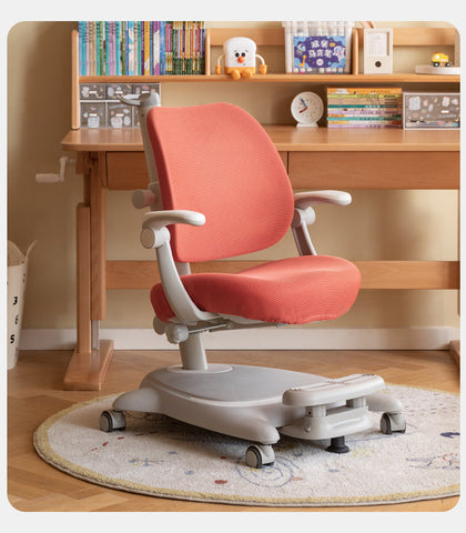 Upright Children’s Ergonomic Study Chair Adjustable Height Pink Desk Chair with Washable Cushion & PU Wheels