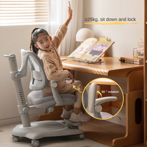 Upright Children’s Ergonomic Study Chair Adjustable Height Pink Desk Chair with Washable Cushion & PU Wheels