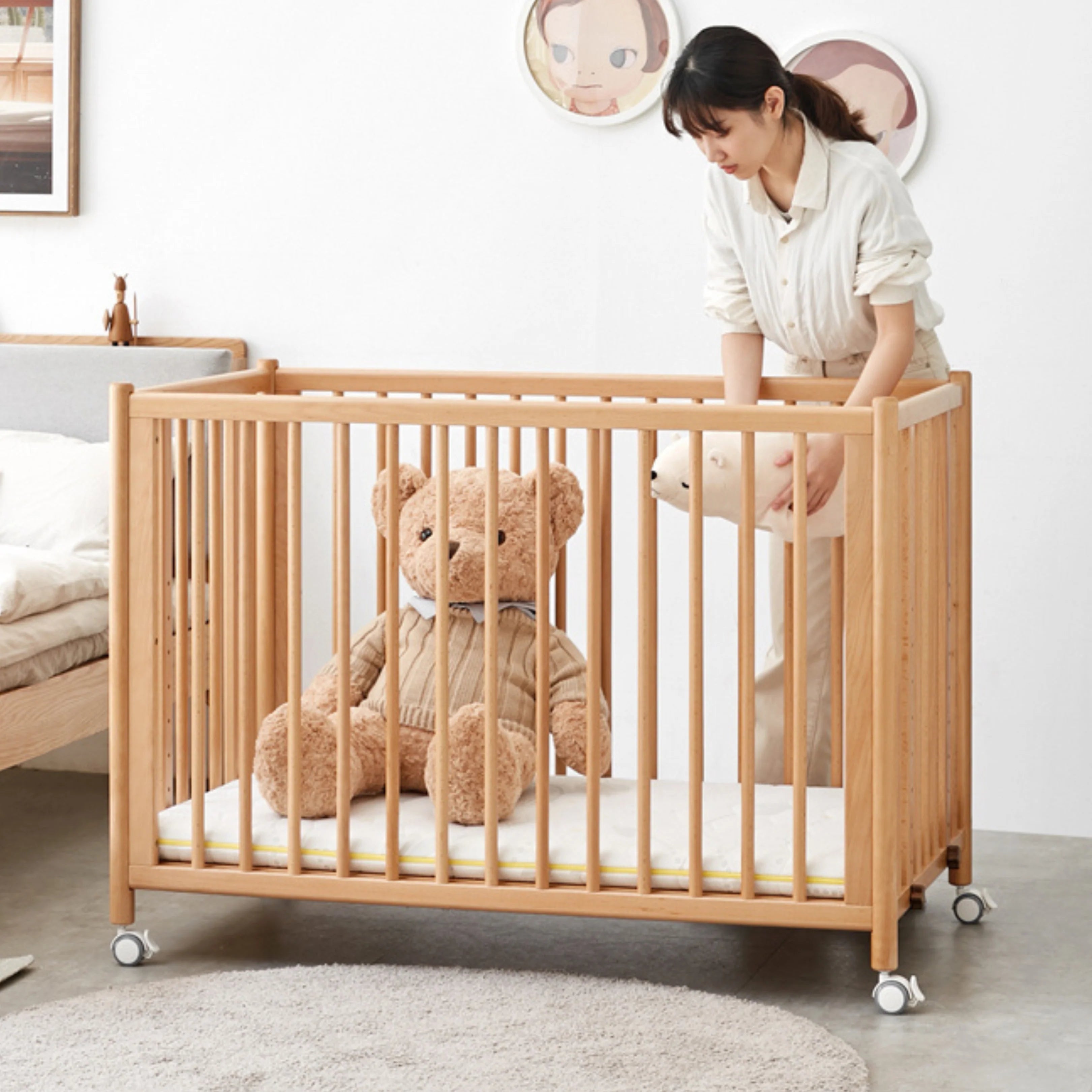 Beech Solid Wood Baby Mobile Bed