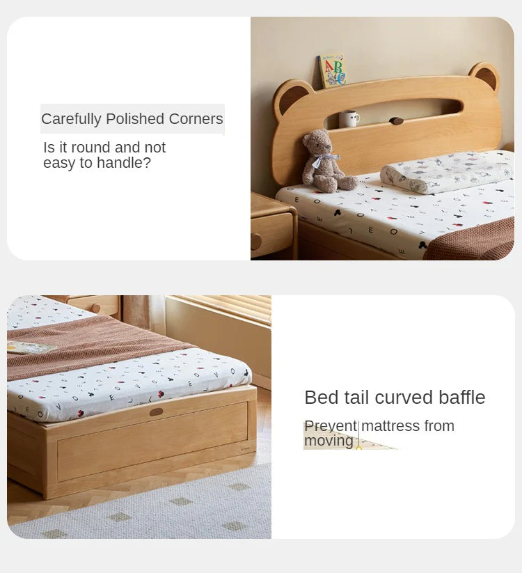 Oak, Beech solid wood Bear night light box bed<