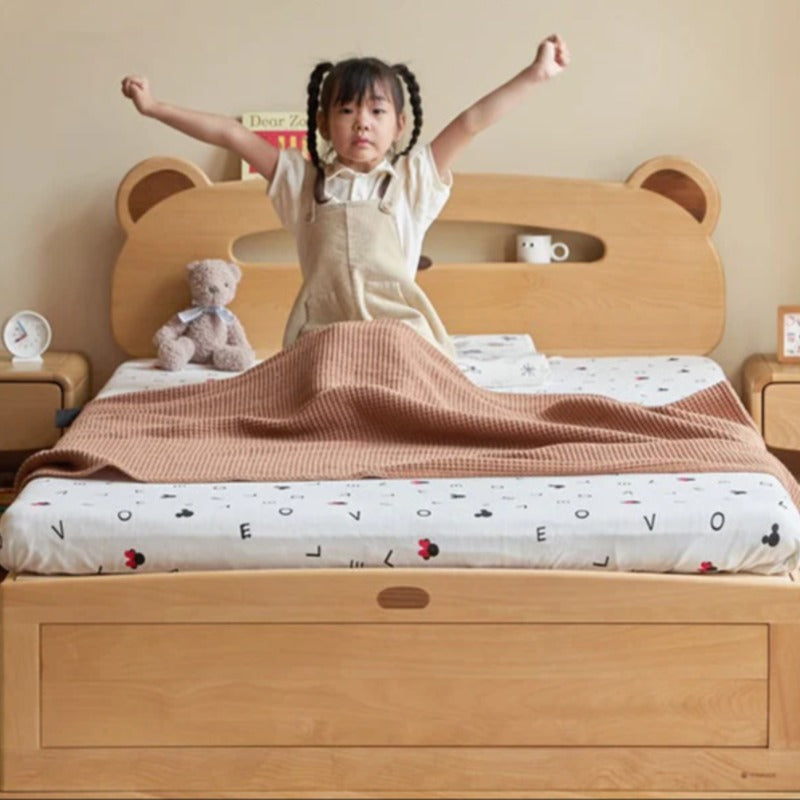 Oak, Beech solid wood Bear night light box bed<