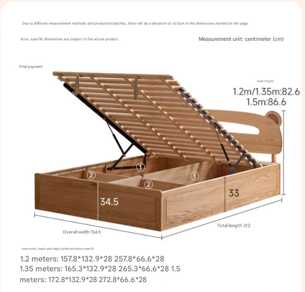 Oak, Beech solid wood Bear night light box bed<