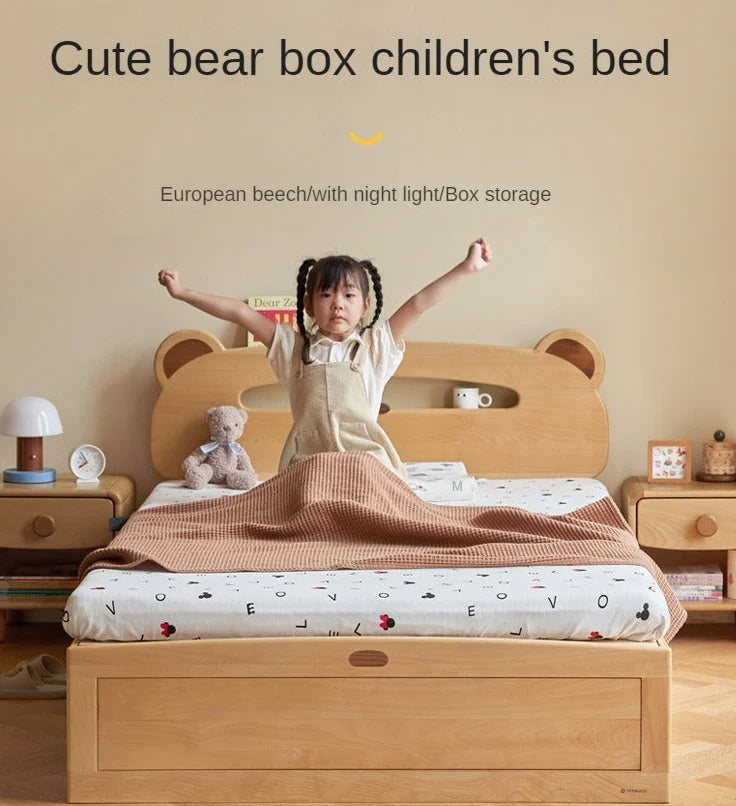 Oak, Beech solid wood Bear night light box bed<