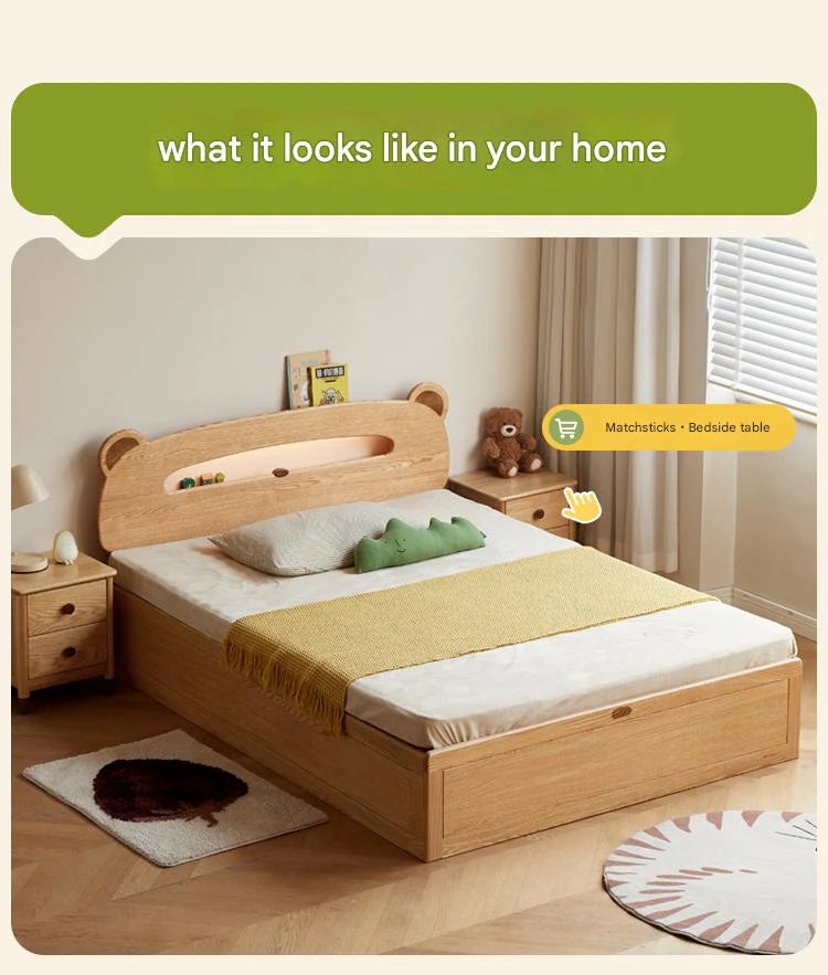 Oak, Beech solid wood Bear night light box bed<