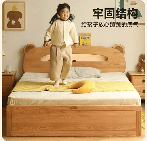 Oak, Beech solid wood Bear night light box bed<