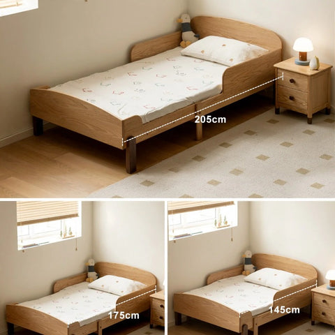 Oak, Beech solid wood Telescopic Toddler Bed from 57 in (145 cm) to 80.7 in (205 cm)<