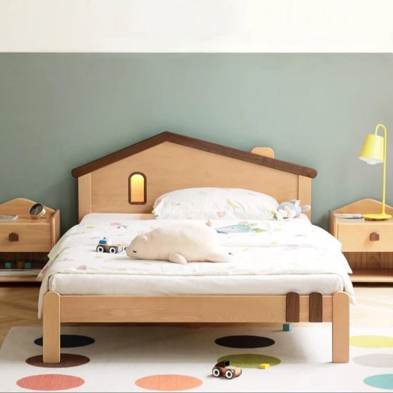 Beech, Poplar, Little House Kids Bed with 15min Delay Turning Off the Lights<