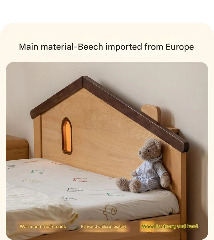 Beech, Poplar, Little House Kids Bed with 15min Delay Turning Off the Lights<