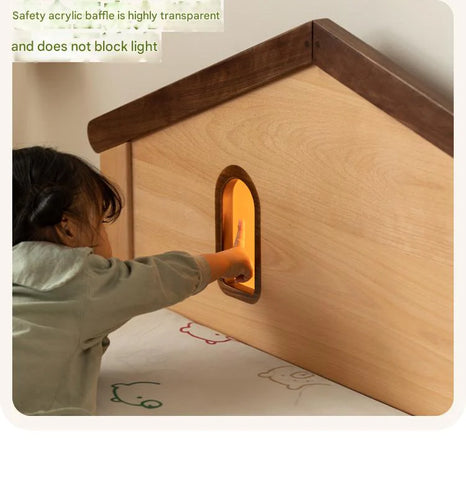 Beech, Poplar, Little House Kids Bed with 15min Delay Turning Off the Lights<