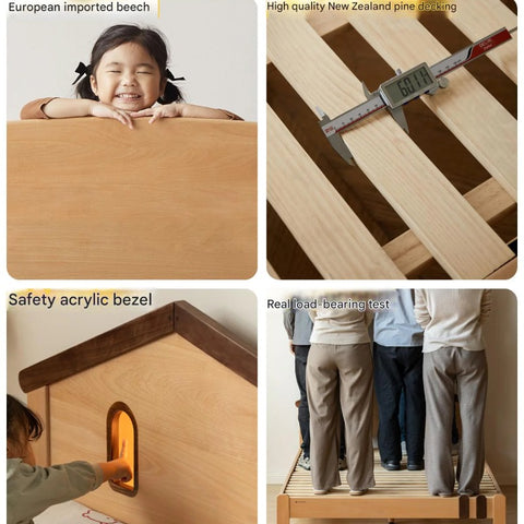 Beech, Poplar, Little House Kids Bed with 15min Delay Turning Off the Lights<