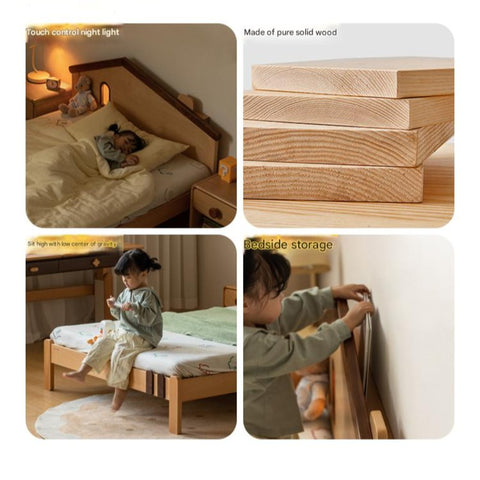 Beech, Poplar, Little House Kids Bed with 15min Delay Turning Off the Lights<